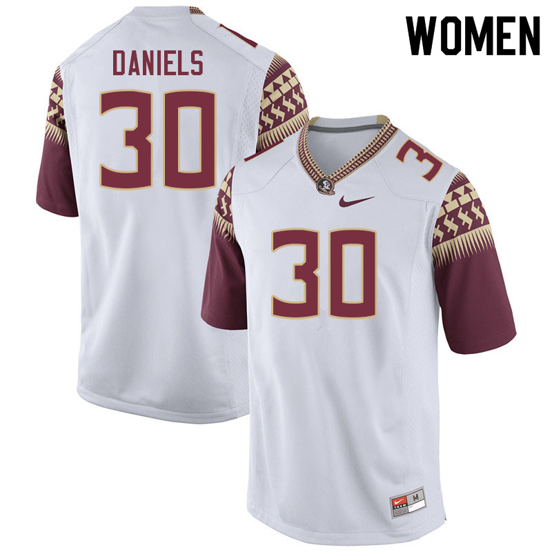 Women #30 DJ Daniels Florida State Seminoles College Football Jerseys Sale-White